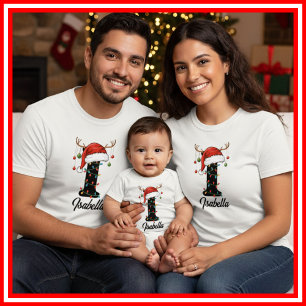 Monogrammed Family Christmas Antlers Santa Hat T-Shirt