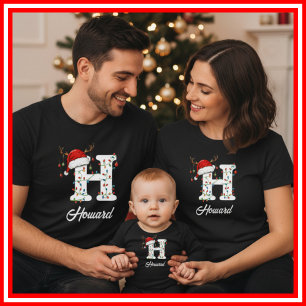 Monogrammed Family Christmas Antlers Santa Hat T-Shirt