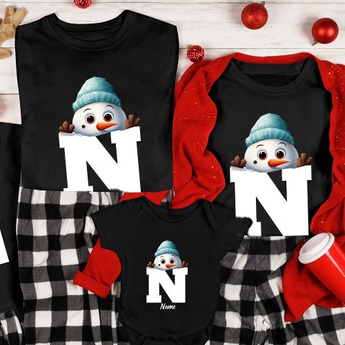 Monogrammed Family Christmas Custom Cute Snowman T_Shirt