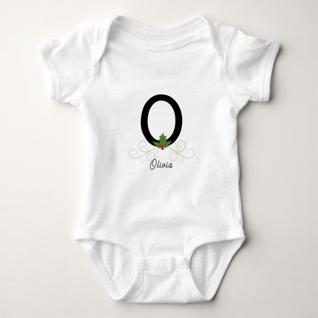 Monogrammed Family Christmas Holly Baby Bodysuit (Front)