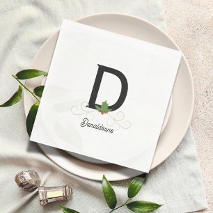 Monogrammed Family Christmas Holly Napkins