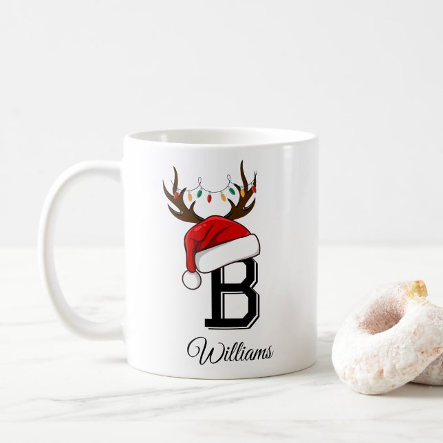 Monogrammed Family Christmas Matching Outfits Coffee Mug (With Donut)