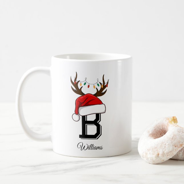 Monogrammed Family Christmas Matching Outfits Coffee Mug (With Donut)