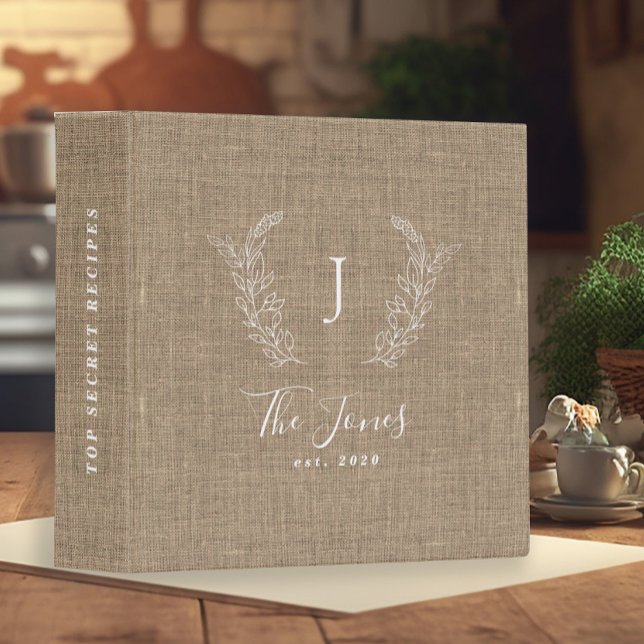 Monogrammed family cookbook rustic recipe 3 ring binder (Creator Uploaded)