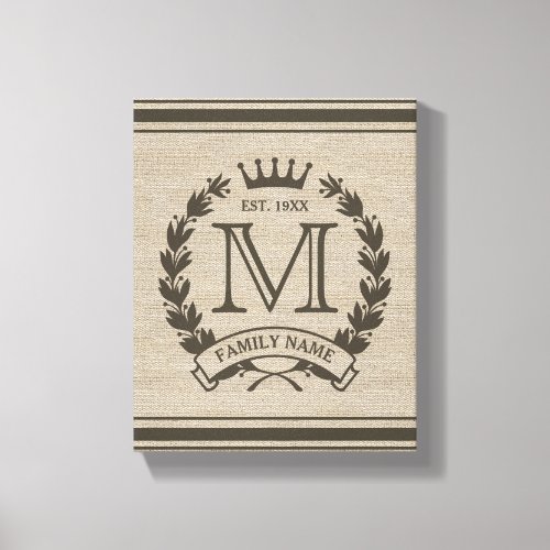 Monogrammed Family Logo Burlap Look Canvas Print