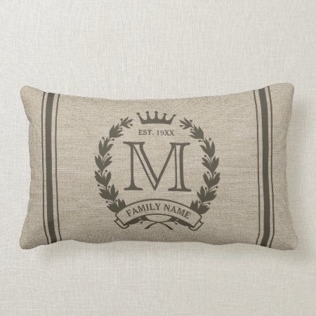 Monogrammed Family Logo Burlap Look Lumbar Pillow