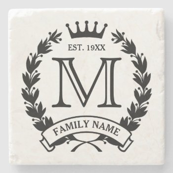 Monogrammed Family Logo Stone Coaster by GiftCorner at Zazzle