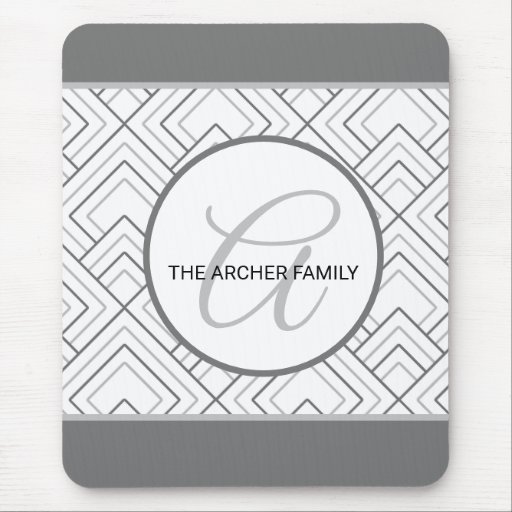 Monogrammed Family Name Geometric Patterned Mouse Pad