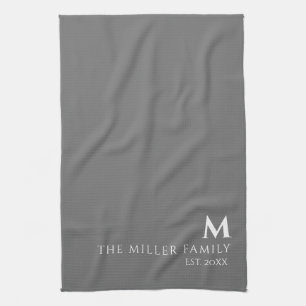 Monogrammed   Family Name   Grey & White Kitchen Towel