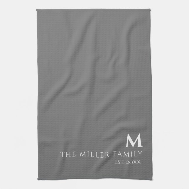 Monogrammed | Family Name | Grey & White Kitchen Towel (Vertical)