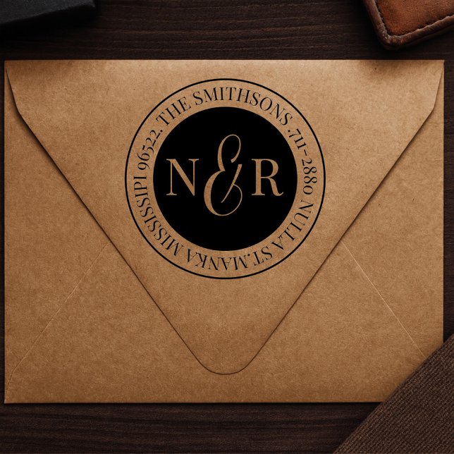   Monogrammed Family Name Return Address Circular Self-inking Stamp (Creator Uploaded)