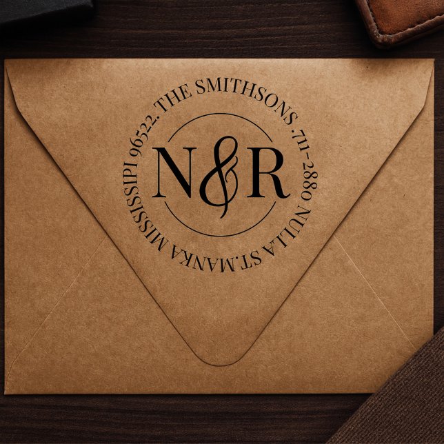    Monogrammed Family Name Return Address Circular Self-inking Stamp (Creator Uploaded)