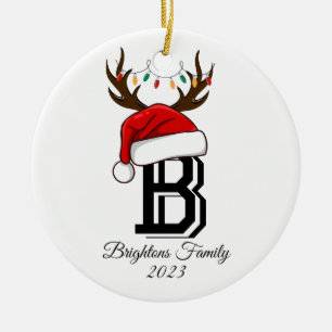 Monogrammed Family Name Santa Claus Christmas  Ceramic Ornament