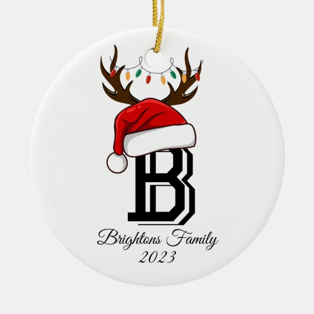 Monogrammed Family Name Santa Claus Christmas  Ceramic Ornament (Front)