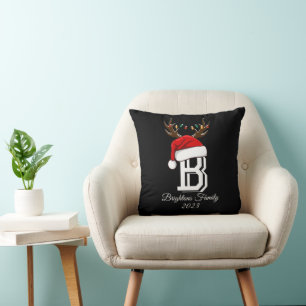 Monogrammed Family Name Santa Claus Christmas  Throw Pillow