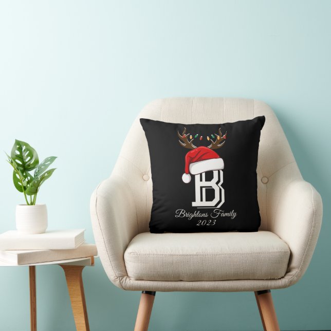 Monogrammed Family Name Santa Claus Christmas  Throw Pillow (Chair)