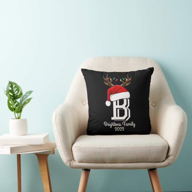Monogrammed Family Name Santa Claus Christmas  Throw Pillow (Chair)