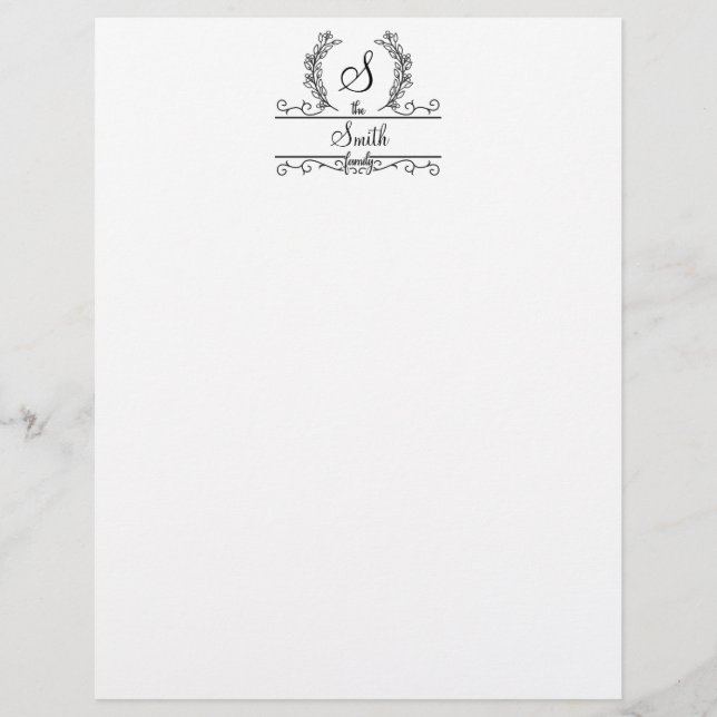 Monogrammed Family Name Script Letterhead (Front)