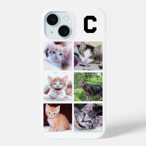 Monogrammed Family Pet 6 Square Photo Collage iPhone 15 Case