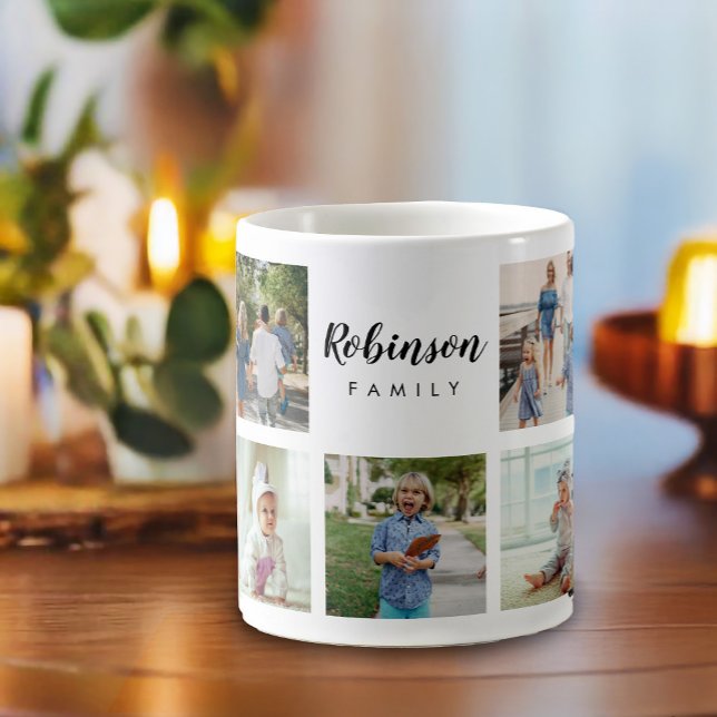 Monogrammed Family Photo Collage Coffee Mug (Monogrammed keepsake 9 photo mug collage, perfect for a gift.)