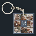 Monogrammed Family Photo Collage Modern Navy Blue Keychain<br><div class="desc">This 8 Photo Collage Modern Family Personalized Keychain is the perfect way to turn your favorite family photos into a cute and trendy keepsake. With a simple, modern design and elegant Monogram, it's fully customizable to fit your style. Ideal for gifting on Mother’s Day, Father’s Day, birthdays, Christmas, anniversary or...</div>
