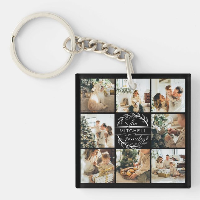 Monogrammed Family Photo Collage | Monogram Gift K Keychain (Front)