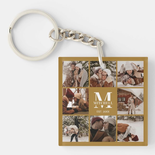 Monogrammed Family Photo Collage | Monogram Gift Keychain (Front)