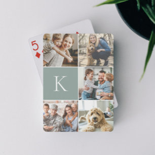 Monogrammed Family Photo Collage Poker Cards