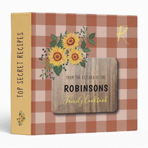 Monogrammed family rustic country cookbook recipe 3 ring binder