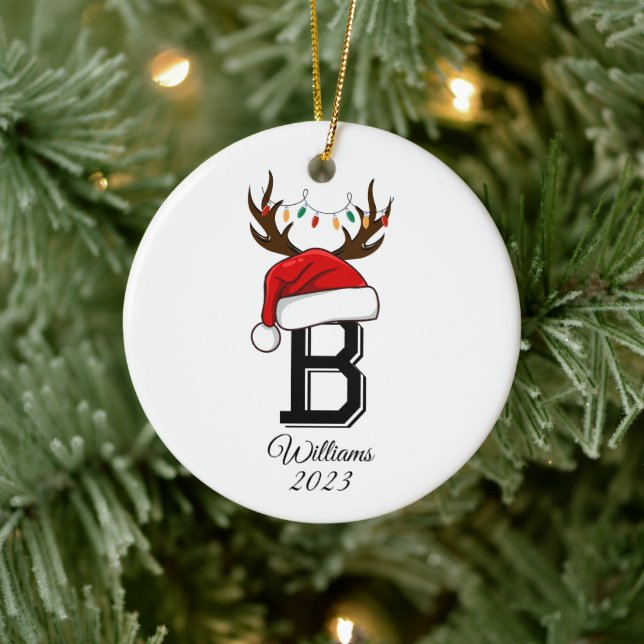 Monogrammed Family Santa Claus Christmas  Ceramic Ornament (Tree)