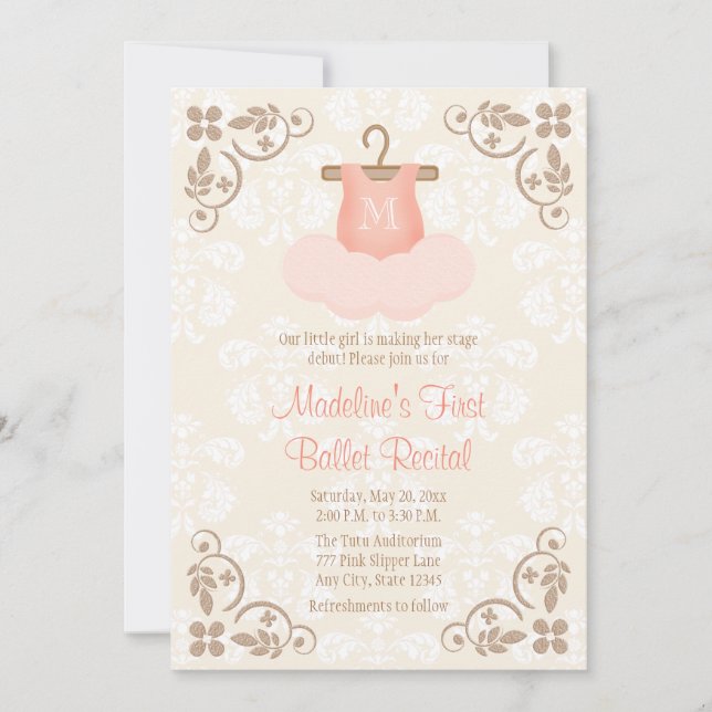 MONOGRAMMED FANCY BALLET RECITAL INVITATION (Front)