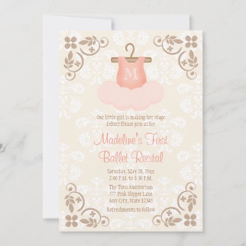 MONOGRAMMED FANCY BALLET RECITAL INVITATION