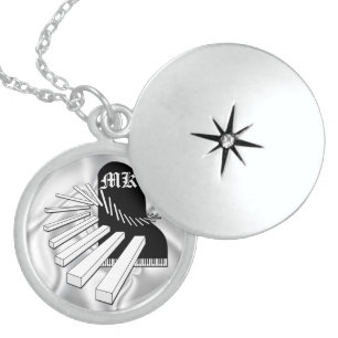 Monogrammed Fantasy Piano Sterling Silver Locket N Necklace