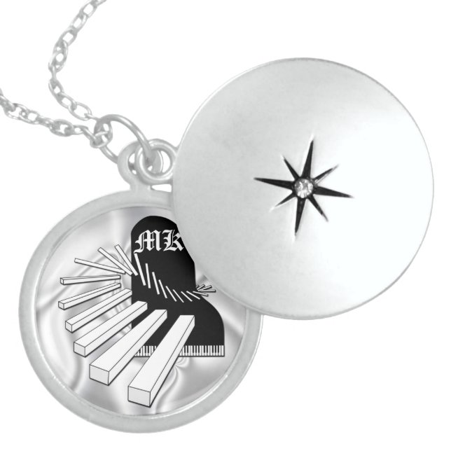 Monogrammed Fantasy Piano Sterling Silver Locket N Necklace (Front)