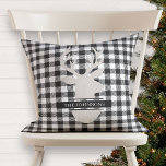 Monogrammed Farmhouse Black Plaid Beige Deer Throw Pillow<br><div class="desc">Deck the halls with this cute, modern rustic black and white farmhouse style photo pillow, featuring a black and white buffalo plaid texture with a beige linen deer, monogrammed with your family name. The back of the pillow features a matching plaid texture. Copyright Anastasia Surridge for The Christmas Shop, all...</div>