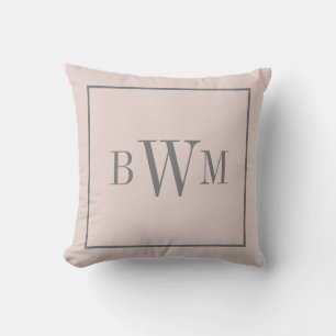 Monogrammed Farmhouse Pale Pink & Gray Decorative Throw Pillow
