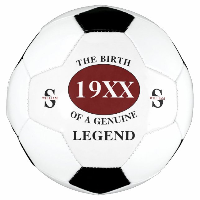 Monogrammed Father Birthday Legend Add Year Name Soccer Ball (Front)