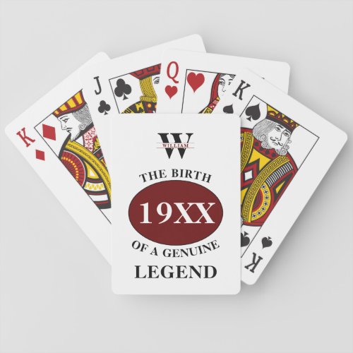 Monogrammed Father Birthday Legend Any Year Name Playing Cards