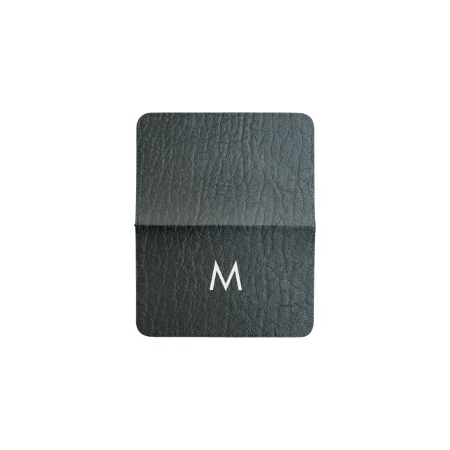 Monogrammed Faux Black Leather Texture Card Holder (Outside Horizontal)