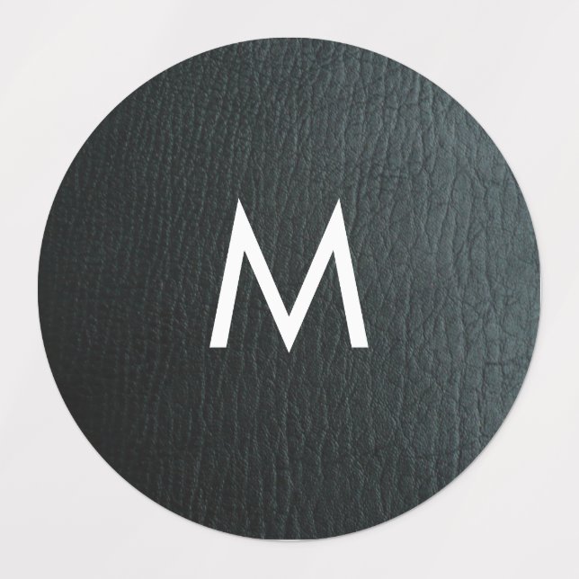 Monogrammed Faux Black Leather Texture Labels (Design 1)