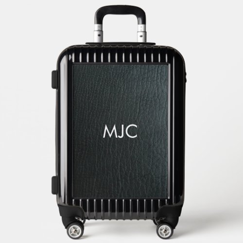 Monogrammed Faux Black Leather Texture Luggage