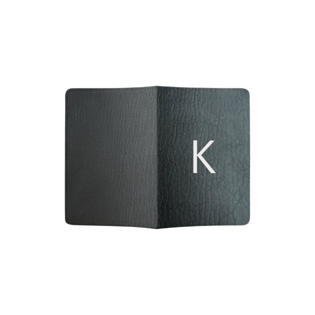 Monogrammed Faux Black Leather Texture Passport Holder (Opened)