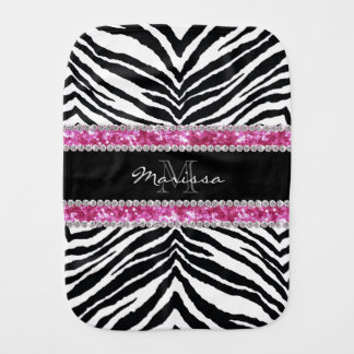 Monogrammed Faux Glitter Bling Rhinestone Girl's Baby Burp Cloth