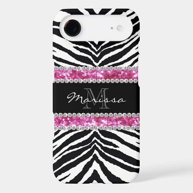 Monogrammed Faux Glitter Bling Rhinestone Girl's Case-Mate iPhone Case (Back)