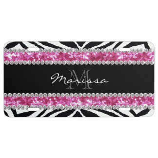 Monogrammed Faux Glitter Bling Rhinestone Girl's License Plate