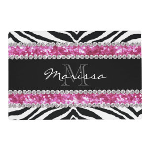 Monogrammed Faux Glitter Bling Rhinestone Girl's Placemat