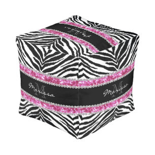 Monogrammed Faux Glitter Bling Rhinestone Girl's Pouf