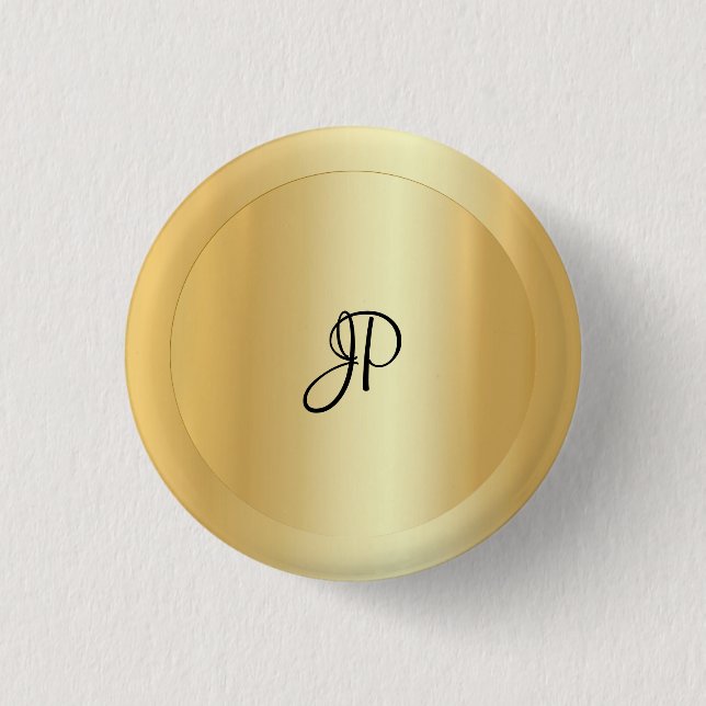 Monogrammed Faux Gold Elegant Add Your Text Button (Front)
