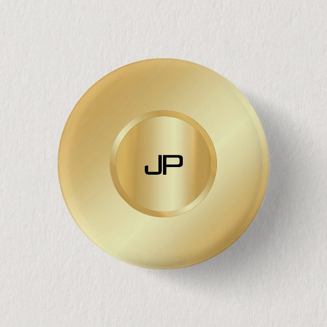 Monogrammed Faux Gold Elegant Custom Template Button (Front)