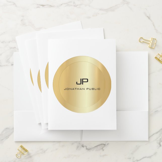 Monogrammed Faux Gold Elegant Modern Template Pocket Folder (In Situ)